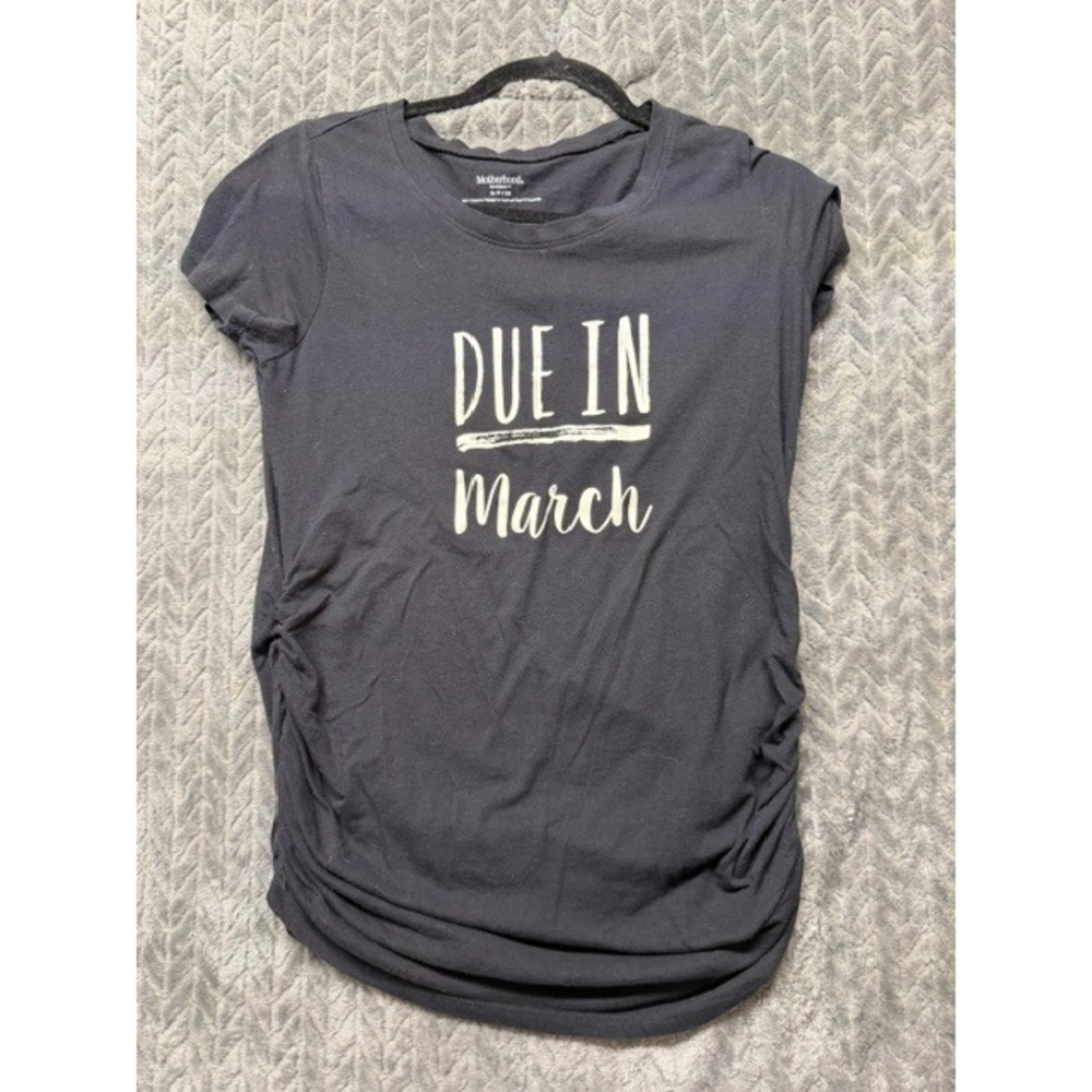 Motherhood Maternity Due In March Graphic Tee Ruched Side Black Small 0427